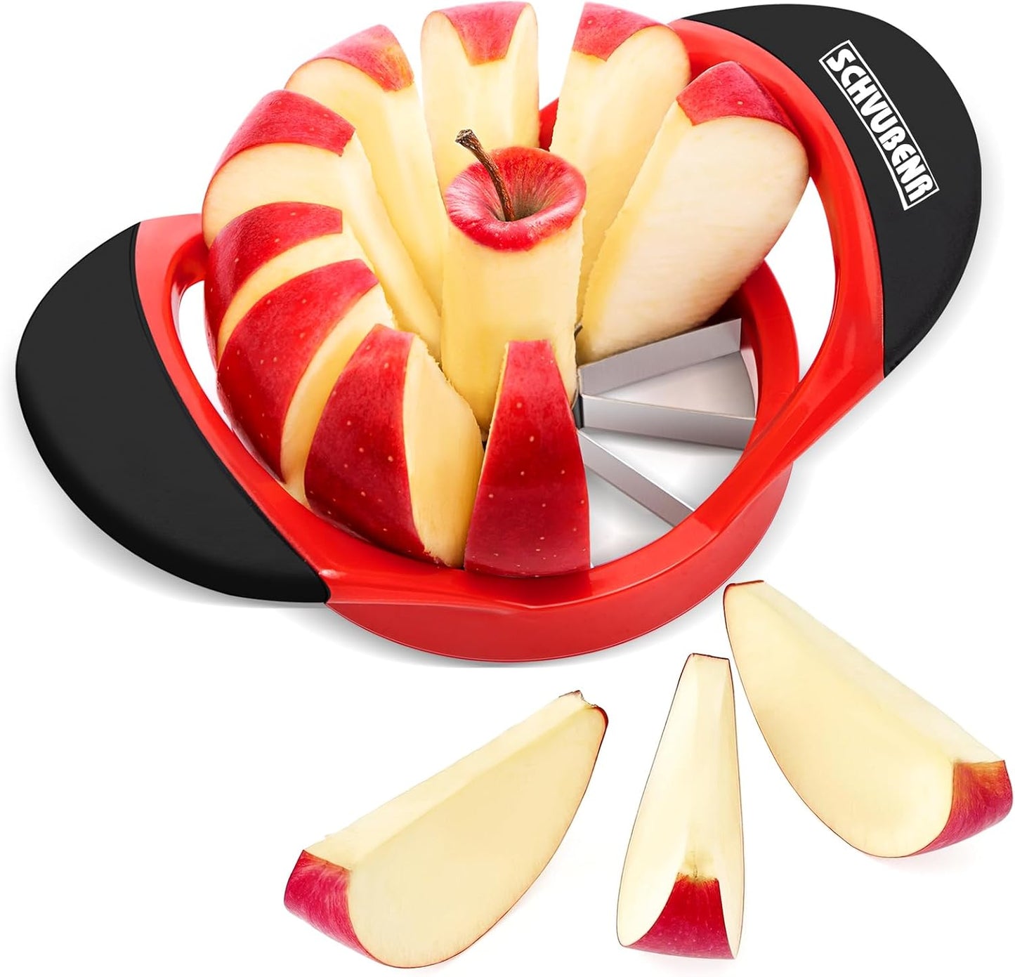 SCHVUBENR 3.5 Inch Apple Slicer with 12 Sharp Blades - Professional Apple Cutter - Stainless Steel Apple Corer - Super Sharp Apple Slicer and Corer - Slice Apple with Ease(Black)