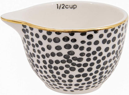 Creative Co-Op Black & White Stoneware Measuring Cups with Gold Electroplating (Set of 4 Sizes)