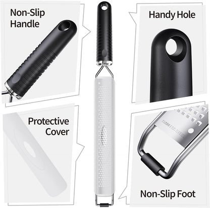 Cheese Grater with Slip-Free Grip, Lemon Zester for Gitrus fruits, Chocolate, Hard Cheeses
