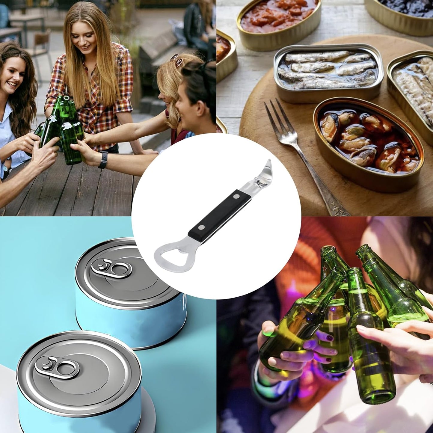 Hand Held Can Punch Opener Stainless Steel Manual Bottle Opener 2 in 1 Multifunctional Can Open Tool