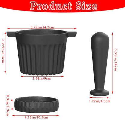UKEMEN Cast Iron Mortar and Pestle Set, 3-Piece Small Garlic Grater Plate with Brush and Scoop, Heavy Duty Muddler and Bowl Grinder Set Perfect for Guacamole/Spices/Herbs/Solid/Metal/Glass/Rock