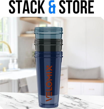 VELOMIX -2 Pack- 28 oz Protein Shaker Bottles for Protein Mixes - 2x Wire Whisk | Leak Proof Shaker Cups for Protein Shakes | Protein Shaker Bottle Pack (Black/Transparent)