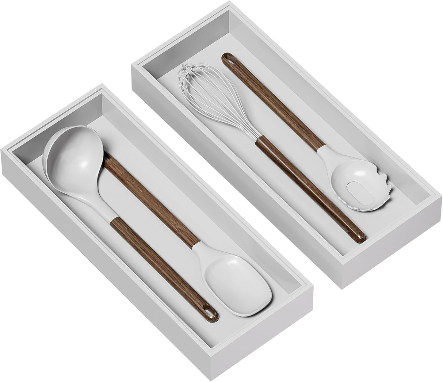 Lixple Bamboo Drawer Organizer, Narrow Stackable Cutlery Tray for Kitchen, 2 Pcs Silverware & Utensil Box, 12" x 3" x 2" (Outer), 11.3" x 2.3" x 1.77" (Inner)