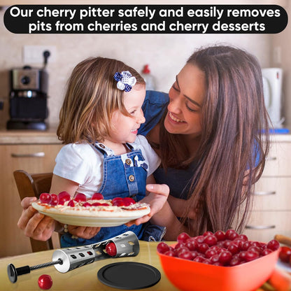 7 Hole Cherry Pitter, Upgraded Stainless Steel with Layer Separation (Fruit & Pit Separate), Anti-Splash Cover, Professional Multi-Cherry Remover for Baking, Kitchen Gadget (Red)