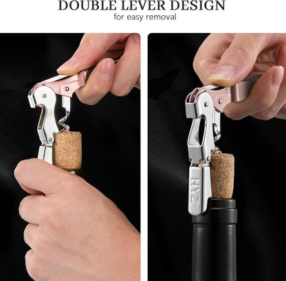 HYZ 2-Pack Wine Opener Waiter Corkscrew, Professional Wine Key for Servers, Bartender, with Foil Cutter, Manual Wine Bottle Opener Double Hinged (Black)