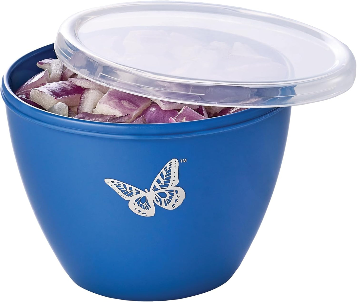 Dolly Parton Prep Bowl Set with Lids, 4 Piece Blue Butterfly Design, Airtight Storage, Mixing and Serving Bowls, Dishwasher Safe, 1 Through 4 Cup Sizes