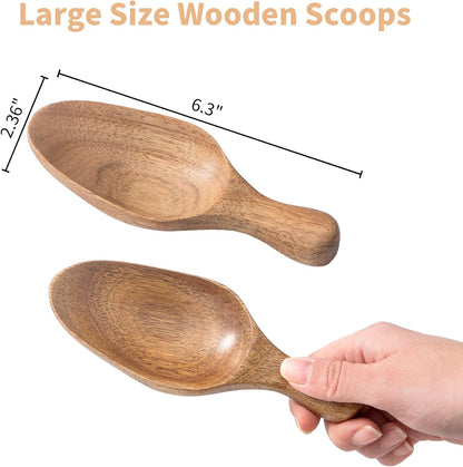 Big Wooden Scoop Shovel, Large Coffee Scoops for Ground coffee, 2PCS Acacia Wood Bean Salt Spoons, Wooden Scoops for Jars Canisters, Kitchen Scoops for Flour Laundry Scoop Multi-purpose