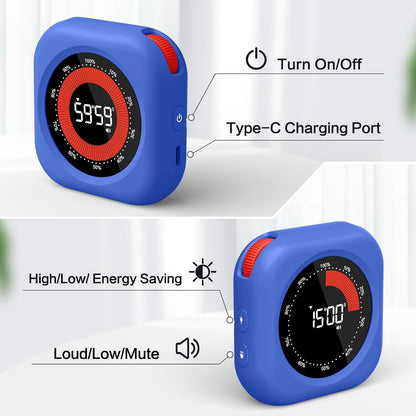 Visual Timer for Classroom Rechargeable, 10-Hour Digital Timers with Visual Time Bars Design, 3 Brightness/3 Volume Adjustable Magnetic Timer, Countdown/up Timer for Study Game Gym Kitchen Office