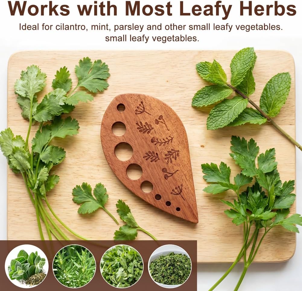 Wooden Herb Stripper 8-Hole Vegetable Leaf Separator, Herb Peeler for Quick Leaf Stripping for Kale, Collard Greens, Thyme, Basil, Rosemary Stripper Kitchen Gadget