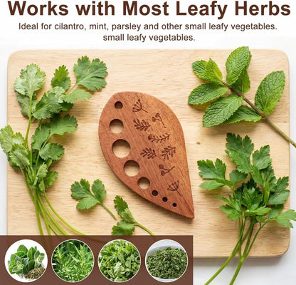 Wooden Herb Stripper 8-Hole Vegetable Leaf Separator, Herb Peeler for Quick Leaf Stripping for Kale, Collard Greens, Thyme, Basil, Rosemary Stripper Kitchen Gadget
