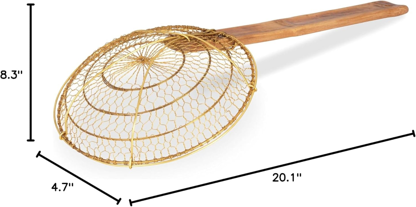 Craft Wok Small 6-Inch Brass Mesh Strainer/Spider Skimmer Zhao Li, Robust & Elegant Kitchen Tool for Frying & Straining, Authentic Oriental Cookware - / 732W7