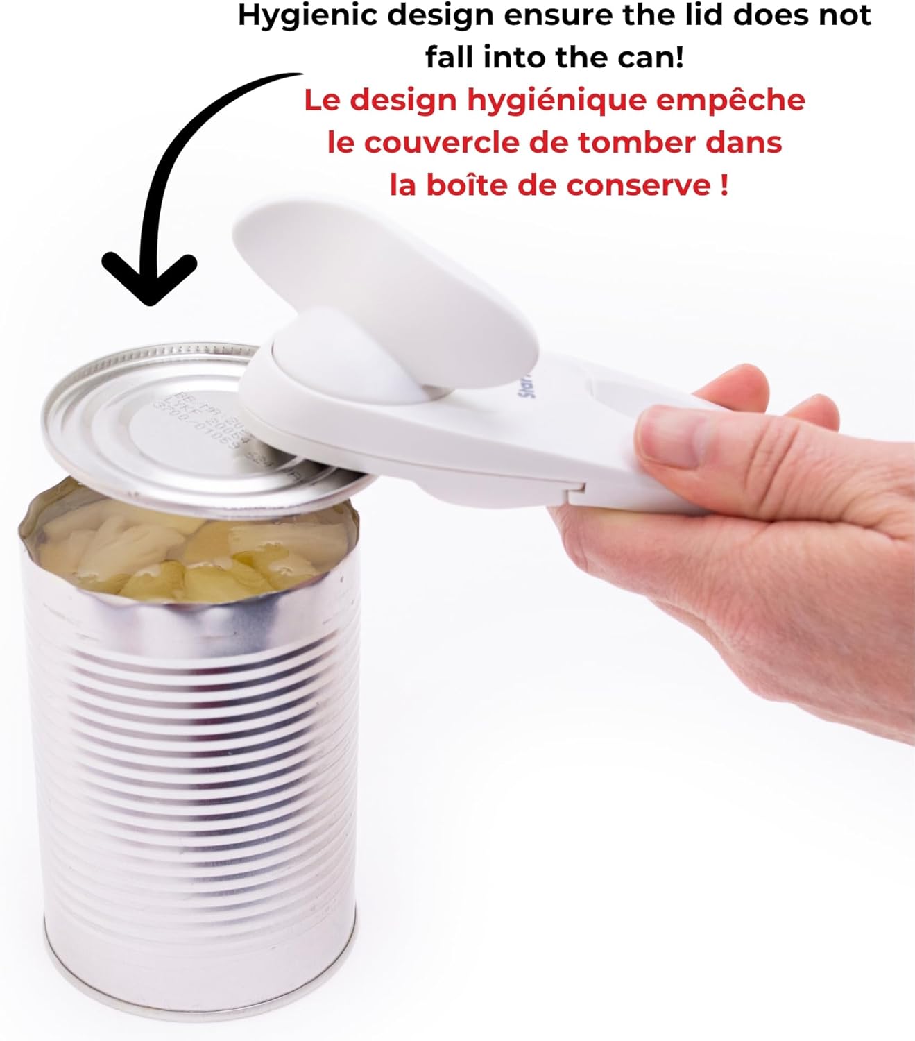 Starfrit Little Beaver Can Opener - Safe - Holds and Leaves No Sharp Edges on Lid - Comfort Grip - 3 year warranty - White