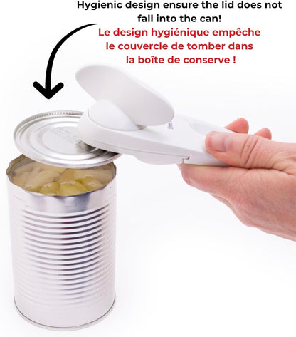 Starfrit Little Beaver Can Opener - Safe - Holds and Leaves No Sharp Edges on Lid - Comfort Grip - 3 year warranty - White
