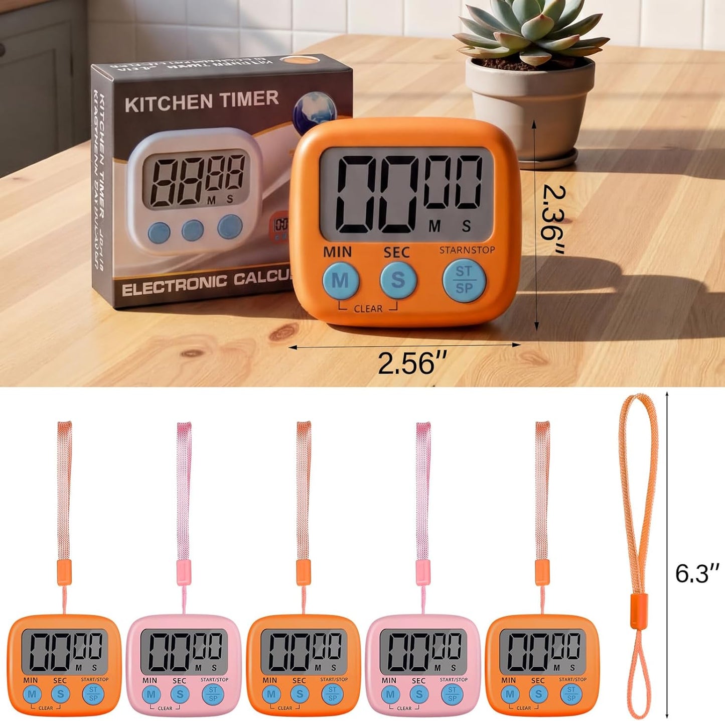 Weewooday 24 Pcs Small Digital Kitchen Timer Magnetic Back and Switch Minute Second Count up Countdown Big LCD Display Loud Alarm for Teacher Cooking Baking (Colorful)