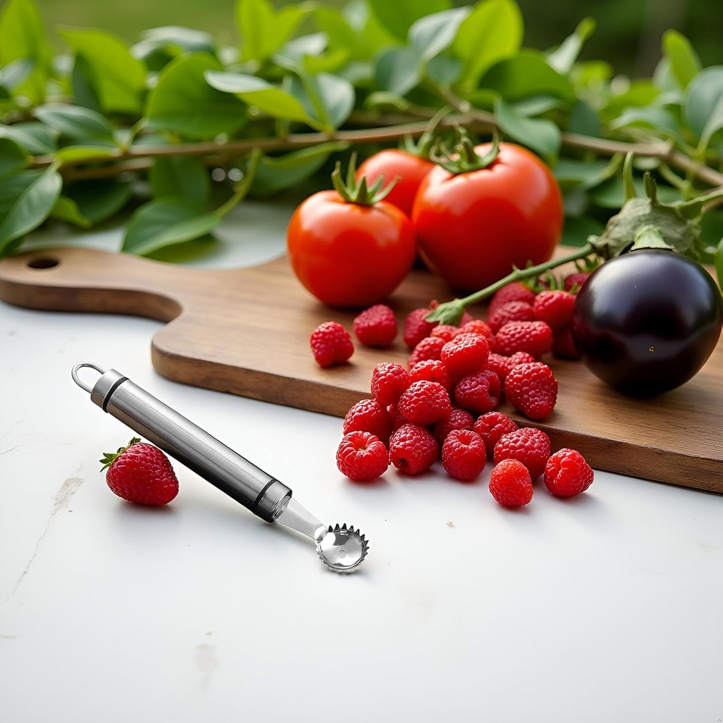 Stainless Steel Strawberry Huller and Tomato Stem Corer Tool Multi-Function Stainless Corer and Pitter Remover for Strawberry,Tomato,Vegetable and Fruit Corer Practical Kitchen Tool