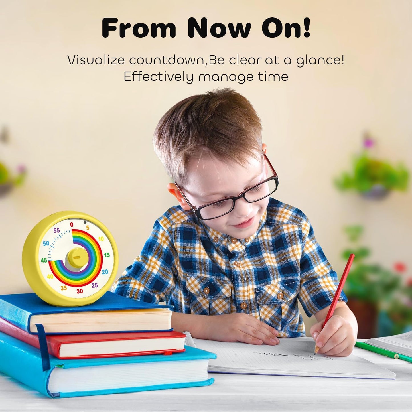 Visual Timer for Kids, 60-Minute Countdown for Classroom Office Kitchen, Desk Timer Kids Time Management Tools with Silent Operation, Pomodoro Timer Rainbow Pattern Purple