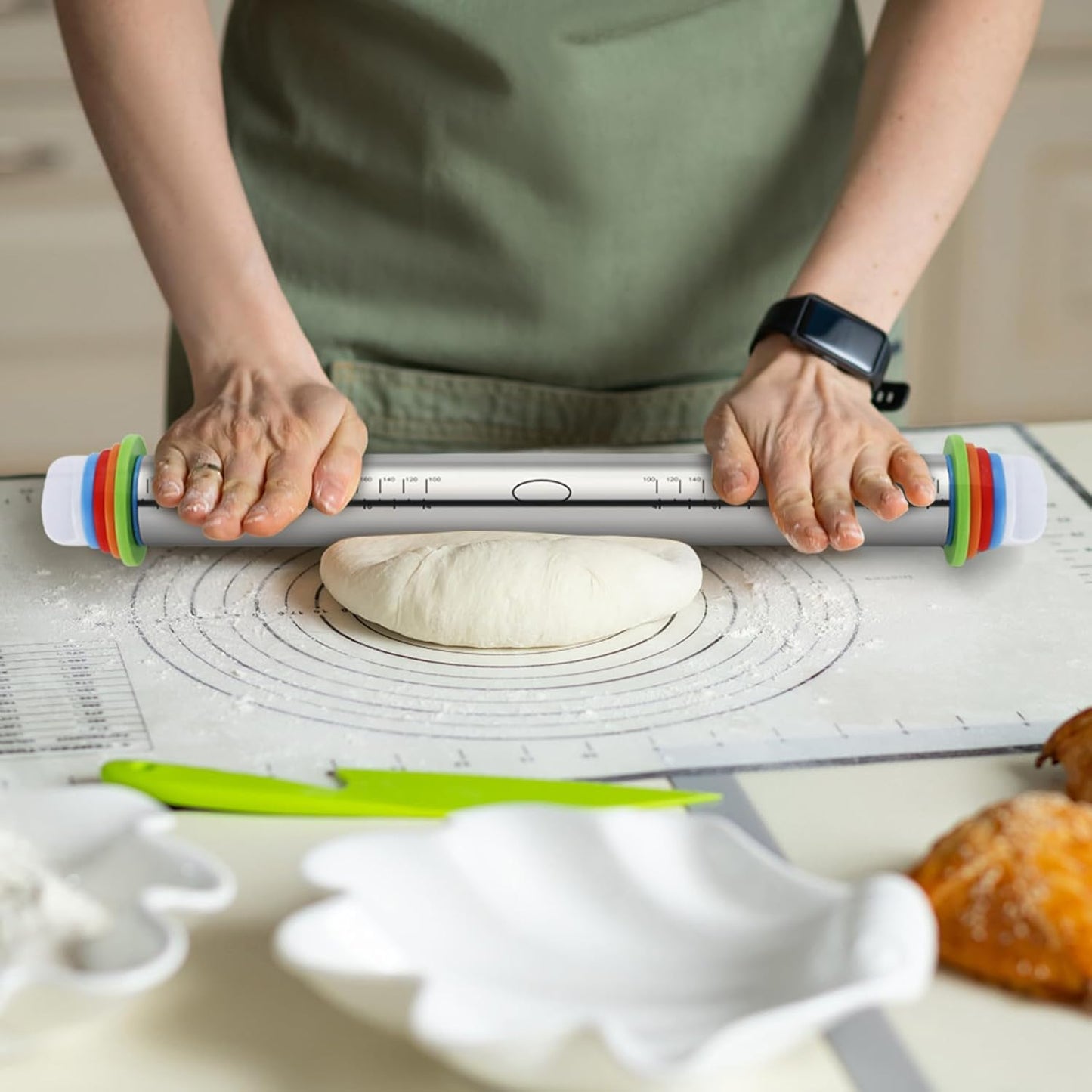 Unokit Rolling pin 3-Piece Set, 17.5" Rolling Pin with Adjustable Thickness Rings, Wooden Dough Roller, Rolling Pins for Baking Pizza, Pasta, Bread - Baking Essentials
