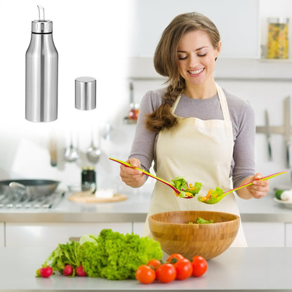 QWORK 304 Stainless Steel Olive Oil Dispenser Bottle, 25oz Oil Decanter with Easy Pour Spout, Anti-Drip Design, 750ml Oil Cruet for Kitchen Cooking & Salad Dressing, 2.9W x 10.2H
