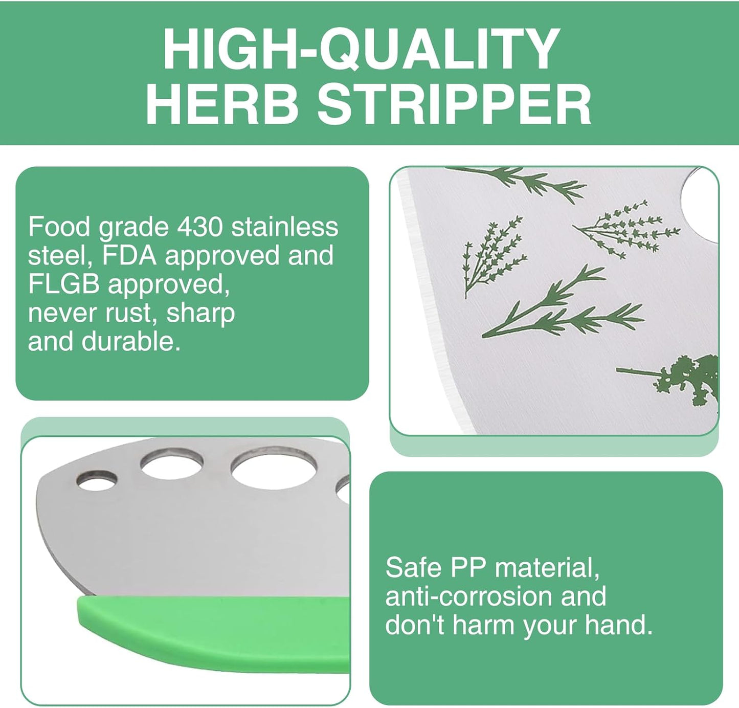 9 Holes Herb Leaf Stripper and Herb Cutter 2 in 1, Stainless Steel Fresh Herb Leaf Cilantro Chopper Stripping Tool
