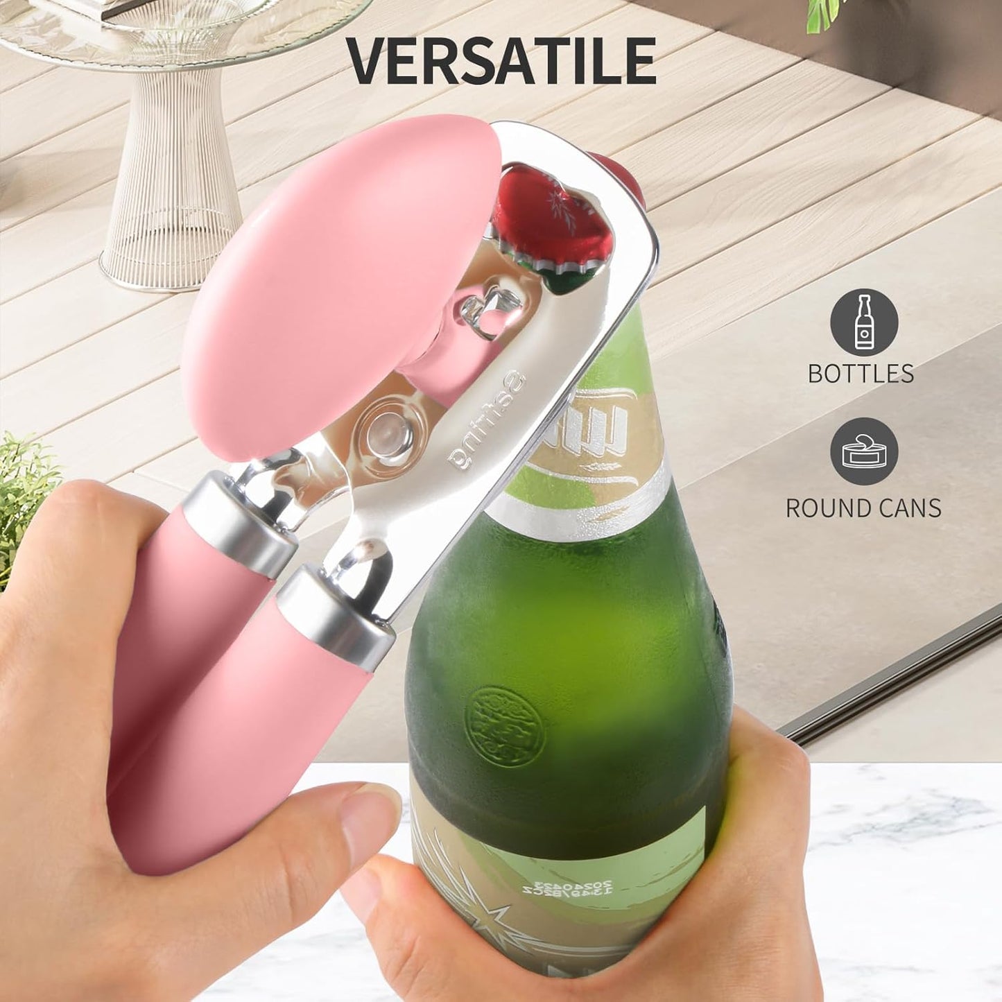 Safring Can Opener Manual, Heavy Duty Stainless Steel Smooth Edge Can Openers With Soft Touch Handle, Oversized Handheld Easy Turn Knob, Multi-Function Bottle Opener, Black