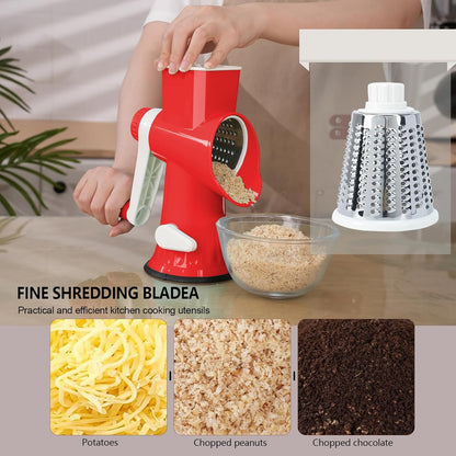 Rotary Cheese Grater with Handle-Versatile Cheese Grater Non-Slip Suction Base,Cheese Shredder & Food Slicer for Cheese,Carrots, Cucumbers,Nuts-Compact & Easy Clean Kitchen Kitchen Tool (blue)