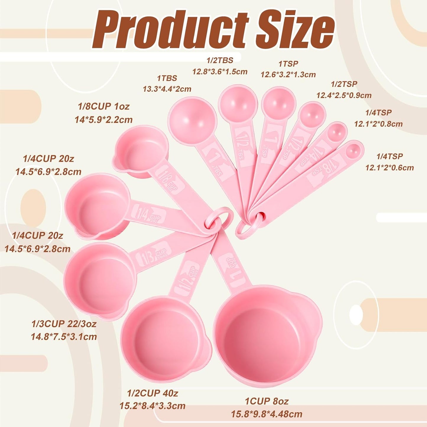 Amabro 11pcs Measuring Cups and Spoons Set, Nesting Measure Cups with Ring and Easy Read Markings Small Teaspoon with Plastic Head for Dry & Liquid Ingredients, Pink