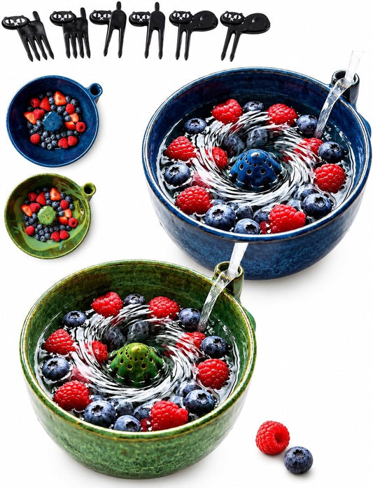 Vortex Berry Bowl The Original Artisan Swirling Berry Bowls Handmade 3D Print Berry Colander Self Rinsing Fruit Washing Stoneware Rinse Gentle Dynamic Washer Spinner Basket(3D Printing Blue)