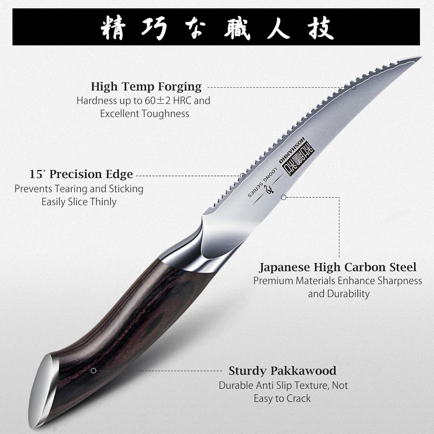 HOSHANHO 5 inch Tomato Knife, Ultra Sharp Japanese High Carbon Stainless Steel Tomato Slicer Knife, Professional Kitchen Knife for Cutting Vegetables and Fruits