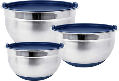 Stainless Steel Mixing Bowls with Lids and Non Slip Bases (Set of 5, Red)