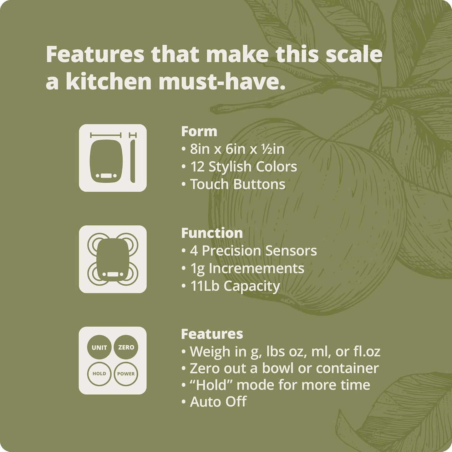 Greater Goods Food Scale – Digital Kitchen Scale, 1g Precision, Easy-Tare & Quick Conversion, Slim Compact Design, Durable & Portable | Ideal for Cooking, Baking & Meal Prep