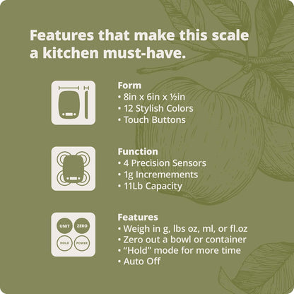 Greater Goods Food Scale – Digital Kitchen Scale, 1g Precision, Easy-Tare & Quick Conversion, Slim Compact Design, Durable & Portable | Ideal for Cooking, Baking & Meal Prep