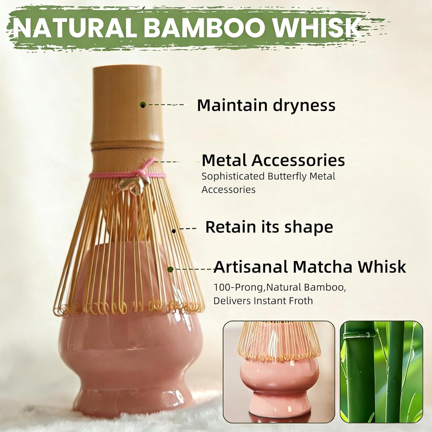 8PCS Japanese Matcha Whisk Set -With Ceramic Bowl (Spout Design),Bamboo Whisk and Holder,Scoop, Scoop Rest, Tea Towel,Sifter Kit for Lovers - Ideal for Daily Use, Ceremonial Use & Gifts(ALL) (Pink)