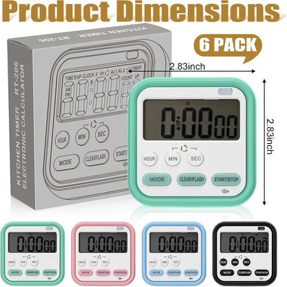 Leumoi 2 Pcs Digital Kitchen Timer 24 Hour Clock and Alarm Function Timer On/Off Switch Minute Second Count up Countdown Loud Alarm for Exercise Cook Baking(White)