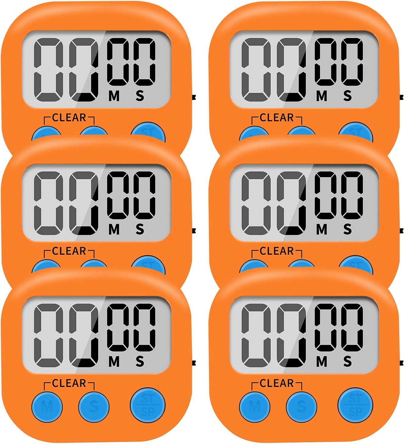 6 Pack Small Digital Kitchen Timer Magnetic Back and ON/Off Switch,Minute Second Count Up Countdown (Red)