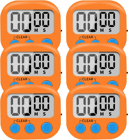 6 Pack Small Digital Kitchen Timer Magnetic Back and ON/Off Switch,Minute Second Count Up Countdown (Red)