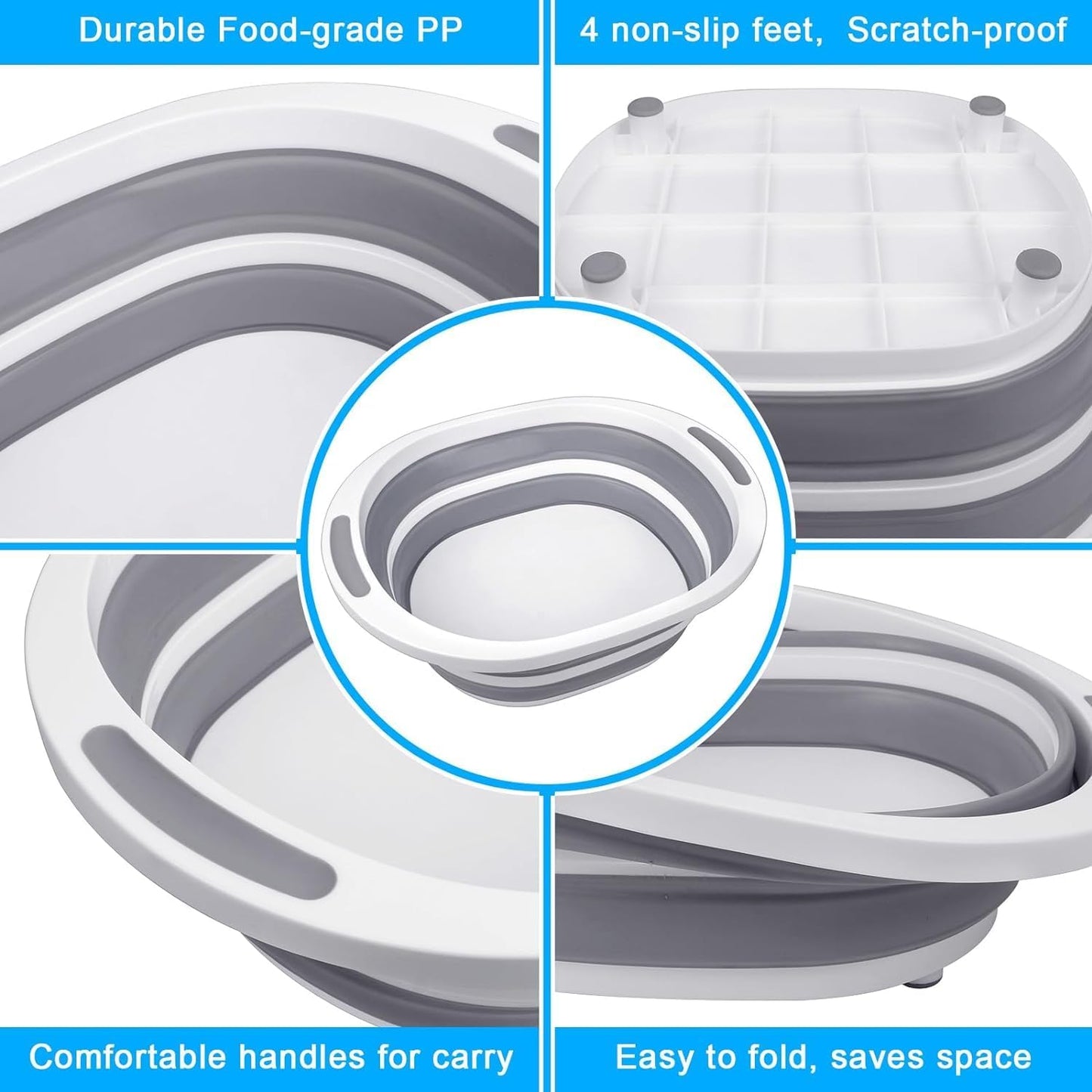 Collapsible Wash Basin, 7.5L Dish Tub Sink Basin Folding Dish Pans for Kitchen Sink, 2-in-1 Dishpan + Cutting Board, Portable Sink Dish Basin for Camping BBQ Prep Tub Washing Bin with Drain Plug + Lid