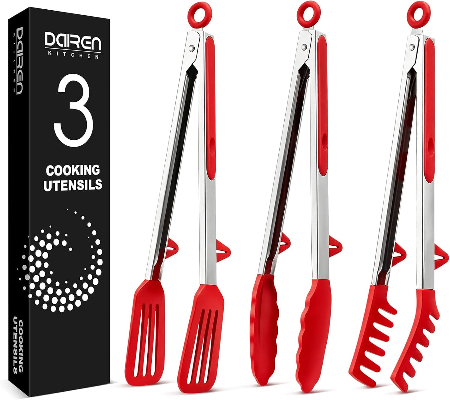 Kitchen Tongs for Cooking, Non Scratch Silicone Tip for Nonstick Cooking Pans, Food Grade Mini Serving Tongs, Pull Lock, Set of 3 (Black, 12 inch)