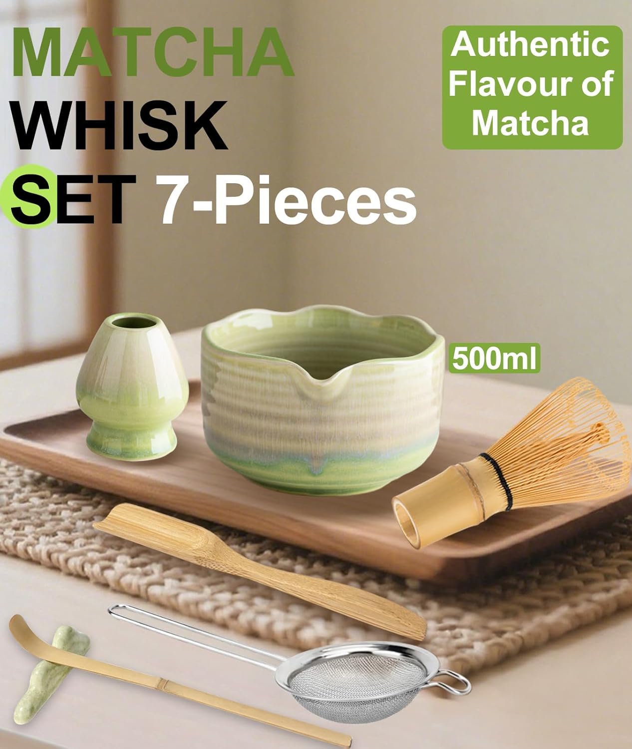 JBER Matcha Whisk Set, Ceramic Matcha Set Includes Bowl & Holder, Bamboo Whisk (Chasen), Sifter, Scoop, Spoon & Rest - 7PCS Matcha Kit Gift for Matcha Lovers & Beginners, Gradient Pink