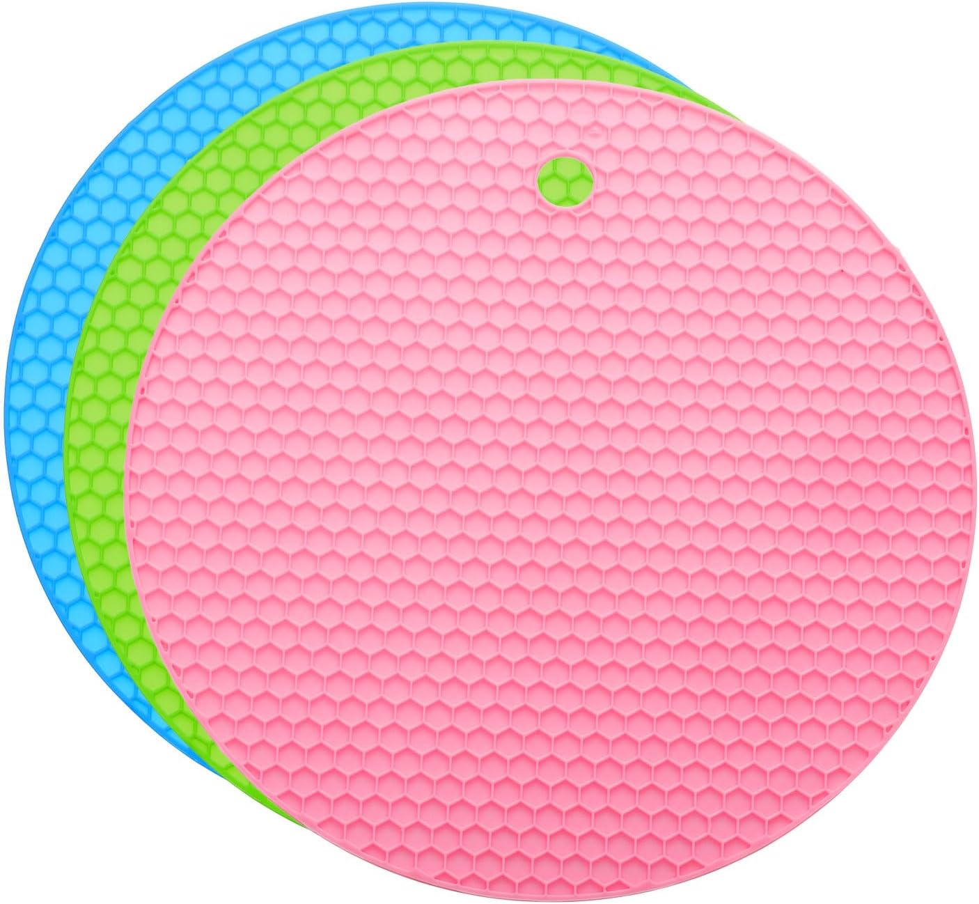 uxcell 3pcs Silicone Jar Opener Pads, 17.5cm/7" Texture Can Opener Multipurpose Round Bottle Lid Opener Non-Slip Coasters for Weak Hands Seniors Children, Orange, Blue, Gray