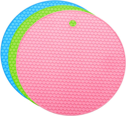 uxcell 3pcs Silicone Jar Opener Pads, 17.5cm/7" Texture Can Opener Multipurpose Round Bottle Lid Opener Non-Slip Coasters for Weak Hands Seniors Children, Orange, Blue, Gray