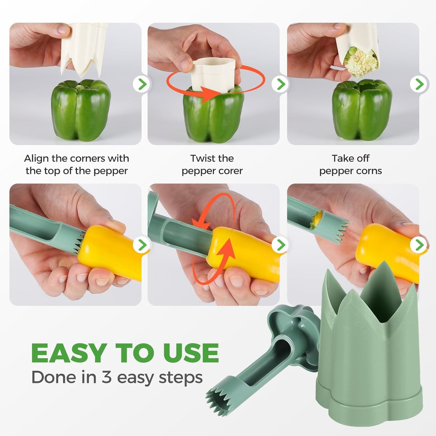 3 Pack Pepper Seed Corer Remover, 2026 Upgraded 2 in 1 Bell Pepper Green Peppers Cutter, Jalapeno Corer Tool, Fruit Vegetable Corers for Efficient Meal Prep, Home, Kitchen Gadgets