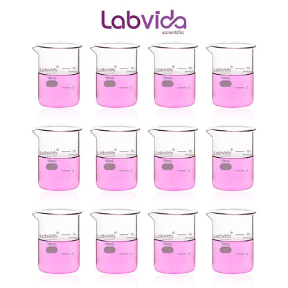 Upgrated 6 Size Low Form Glass Beaker Set, 25ml 50ml 100ml 250ml 500ml 1000ml, 3.3 Boro Glass beakers with Printed Graduation, LVA019