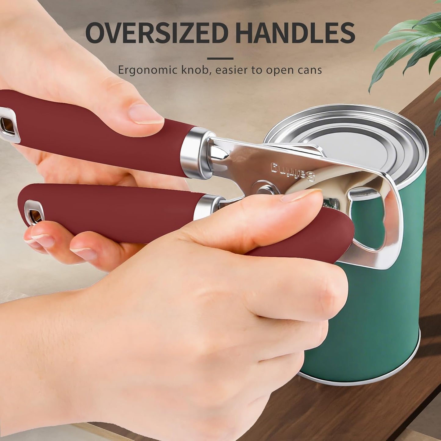 Safring Can Opener Manual, Heavy Duty Stainless Steel Smooth Edge Can Openers With Soft Touch Handle, Oversized Handheld Easy Turn Knob, Multi-Function Bottle Opener, Black