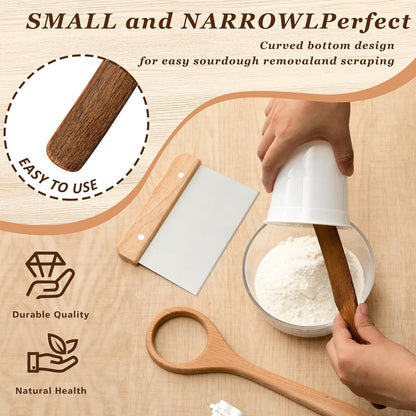 4 Pcs Sourdough Whisk Set Include Wooden Dough Whisk, Skinny Spurtle for Sourdough Starter, Doughs Scraper Cutter, Doughs Scoring Tool Blades, Danish Bread Making Tools Supplies