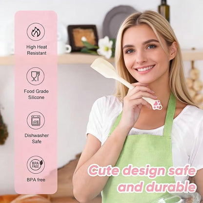 Cute Cat Paw Silicone Spatula Set - High Heat Resistant Rubber Scraper for Baking & Cooking, BPA-Free Non-Stick Kitchen Utensils, Adorable Cat Lover Gifts(2 Pack, 8.5 Inch, Cream)