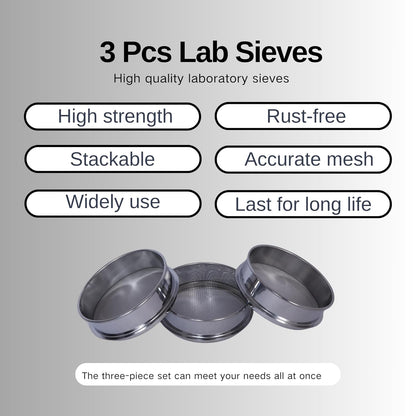 3 Pcs Lab Sieves，6 Inch Diameter Test Sifter 10Mesh（2.19mm）、80Mesh（0.217mm）and 200 Mesh（0.077mm）