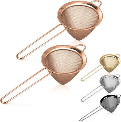 2 Pack Stainless Steel 18/8 Small Food Strainer, Fine Mesh Sieve with Long Handle, Cocktail Strainer For Cocktails, Tea Herbs, Coffee & Drinks, Rust Proof & Great as Tea Strainer, 3.5inch