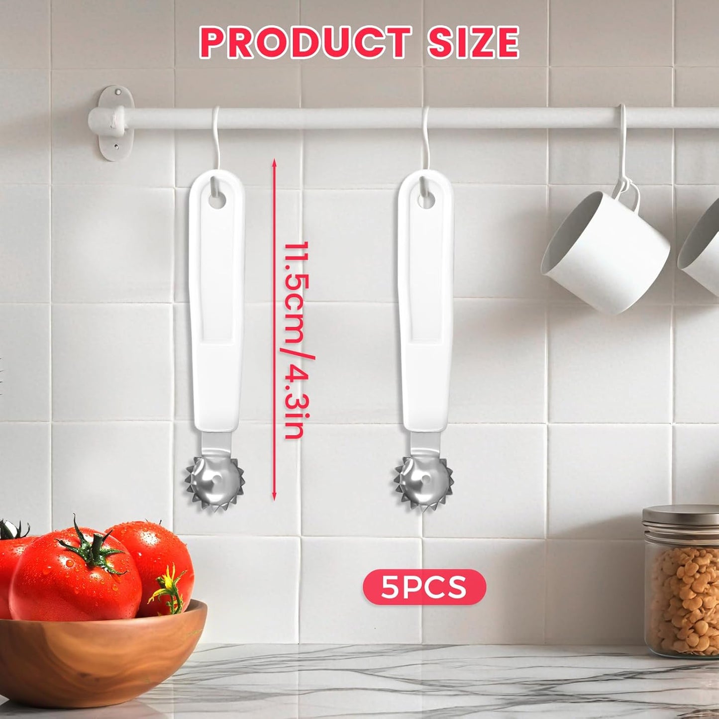 5 Pcs Tomato Corer Tool Strawberry Huller Stem Remover, Handle with hole, Stainless Steel, Fruit Corer Tool for Tomato Strawberry (Red+White)