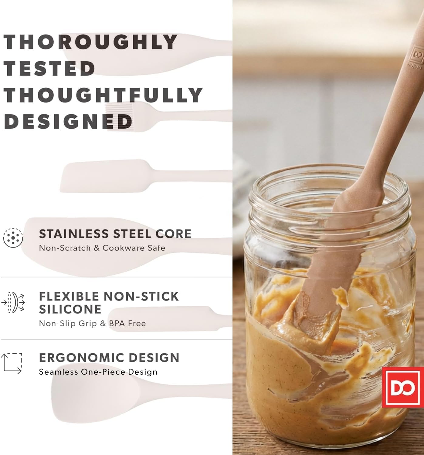 All New DI ORO 6-Piece Silicone Spatula Set - Rubber Kitchen Utensils for Baking, Cooking & Mixing - Heat-Resistant 600°F BPA Free Spatulas for Nonstick Cookware - Dishwasher Safe (Black)
