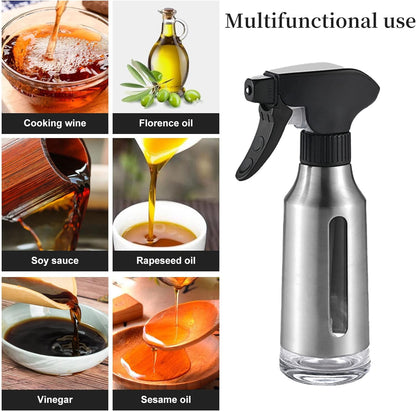 Oil Sprayer for Cooking,Stainless Steel Olive Oil Mister for Air Fryer Black Nozzel Dispenser Bottles Fat Reduction Glass Oil Control Spray Pot 6.35oz(180ml) Capacity